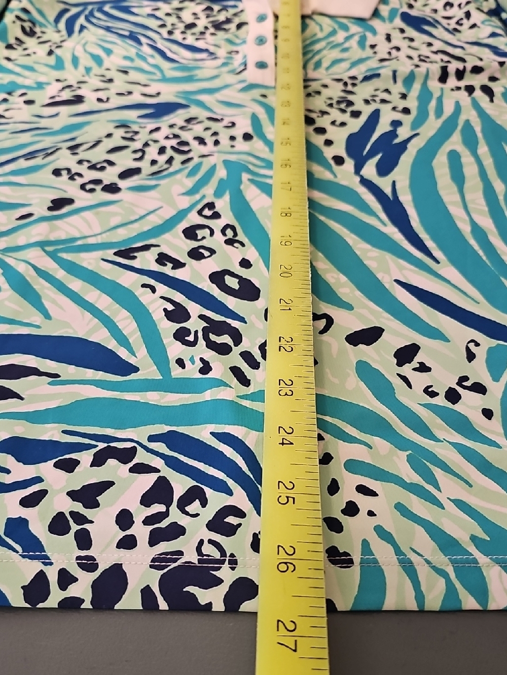 Turquoise & Navy Abstract Print Golf Womens Top Henly With Calar. Size XL - Picture 2 of 5